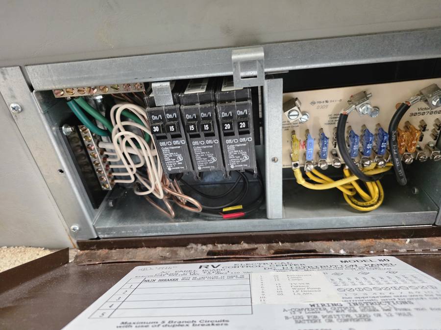 Mountain Valley Mobile RV Solutions - Inside a Model 80 power center: AC breakers and DC fuses in Upstate SC